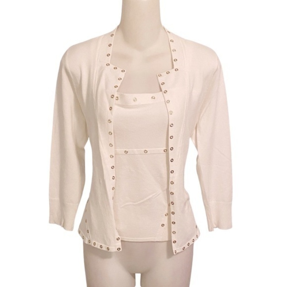 Cache white gold grommet knit sweater set Small Medium